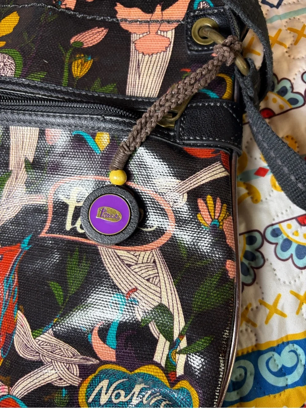 Sakroots Black Multicolor Bird & Floral Crossbody